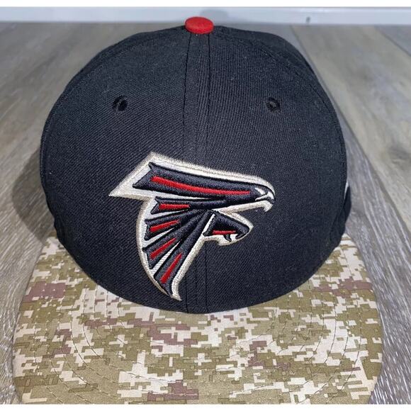 New Era NFL Atlanta Falcons Black 59FIFTY Fitted SnapBack Hat Cap Camo Bill - Picture 2 of 11